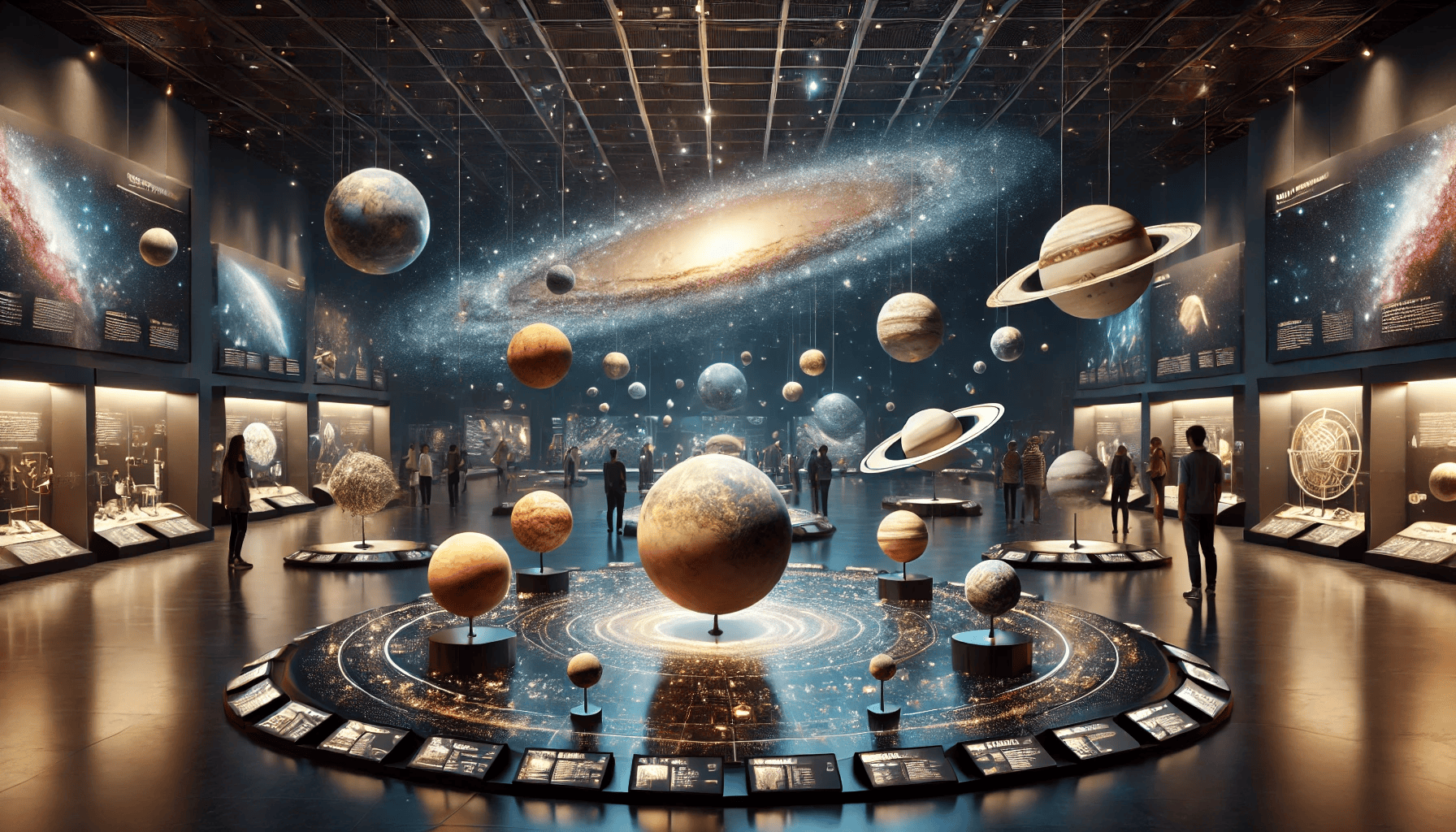 Cosmology exhibit with planets and stars