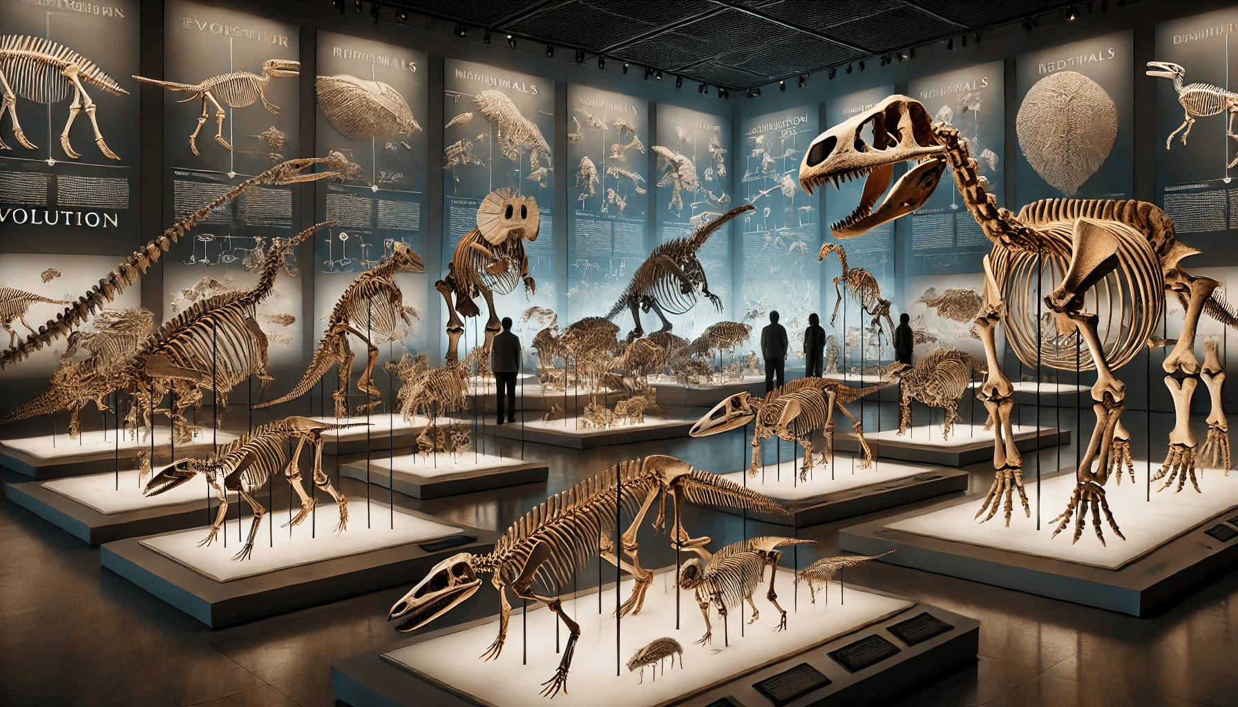 Evolution exhibit showing various animal skeletons