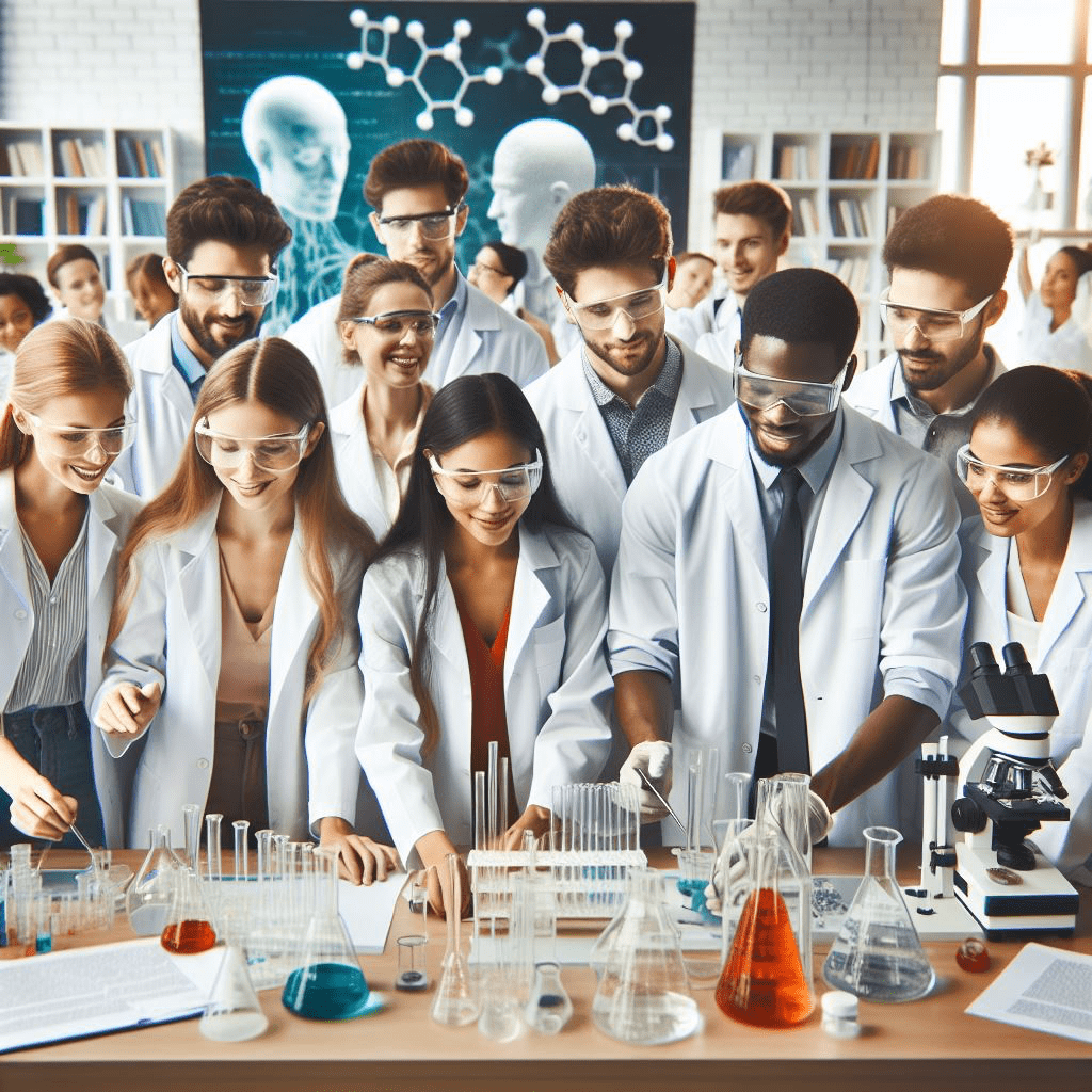 Teacher guiding students through an exhibit